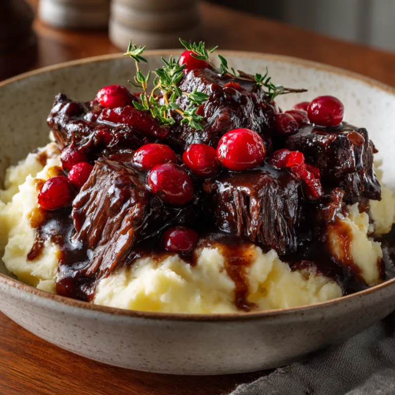 The Ultimate Festive Feast: Cranberry Braised Short Ribs over Creamy Mashed Potatoes