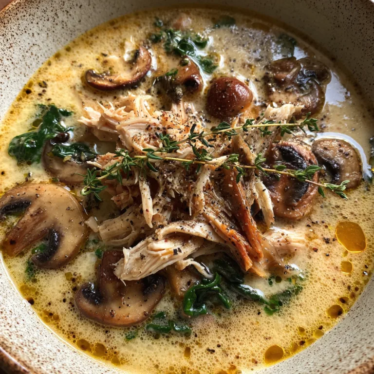 The Ultimate Creamy Mushroom & Shredded Chicken Soup with Spinach & Thyme