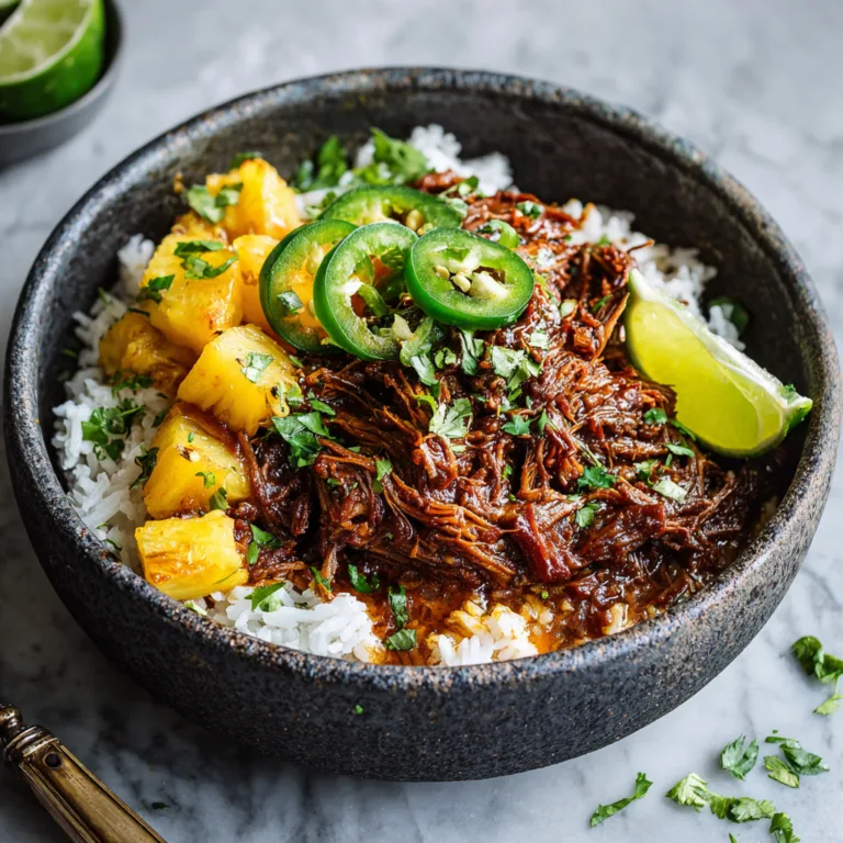 Sweet and Spicy Pineapple Jalapeño Shredded Beef Bowls