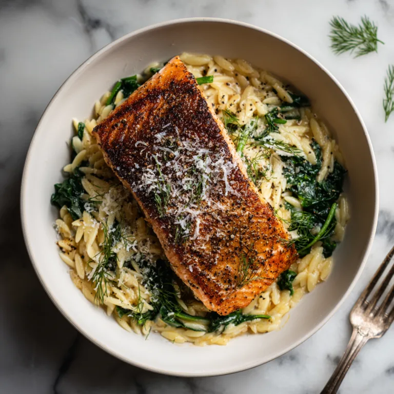 Pan-Seared Salmon with Creamy Spinach Orzo