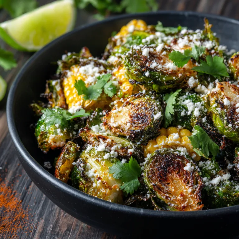 Elote-Inspired Mexican Street Corn & Roasted Brussels Sprouts