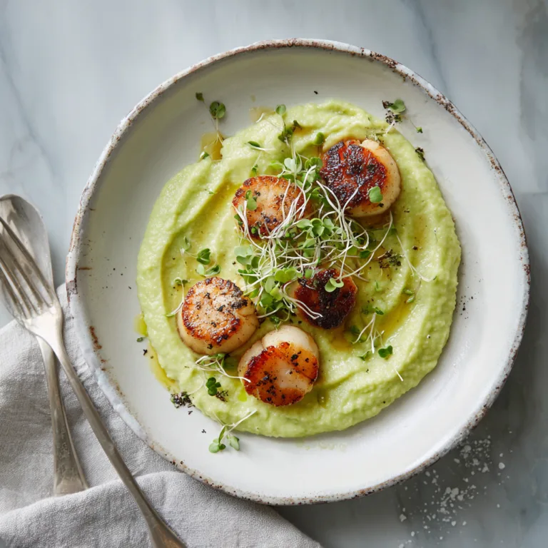Pan-Seared Scallops with Creamy Sweet Pea Puree