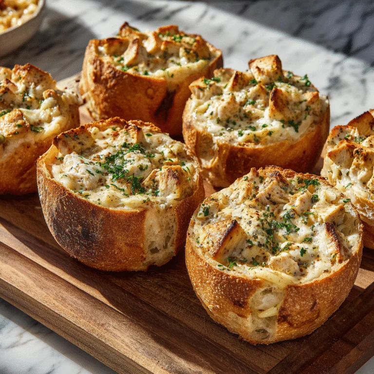 Chicken Alfredo Garlic Bread Bowls